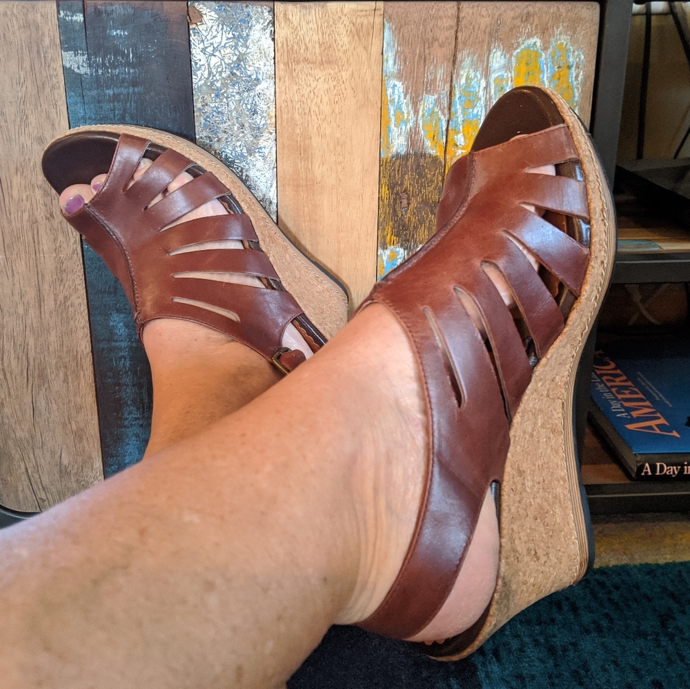 Indigo wedge sandals brown leather 11